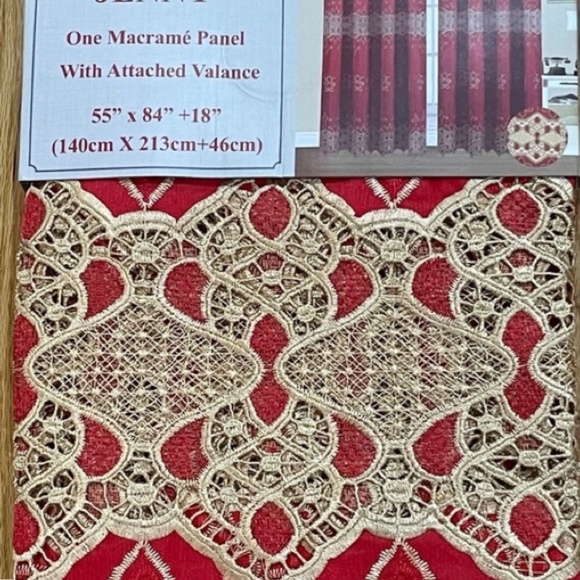 New Christmas Red w Gold Macrame Jacquard Print Panel Curtain 2 panels - Picture 6 of 6